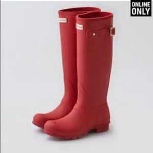 Red tall Hunter boots